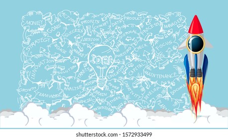  Drive Rocket  for Success with   plan data - Creativity  thinking modern Idea and Concept illustration.