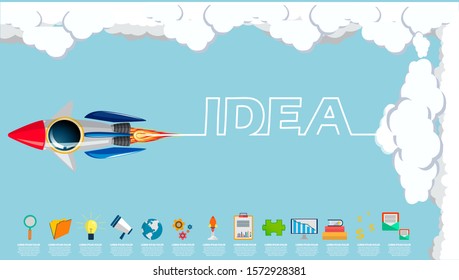 Drive Rocket  for Success with   text idea, set icon  - Creativity  thinking modern Idea and Concept illustration  Infographic template.