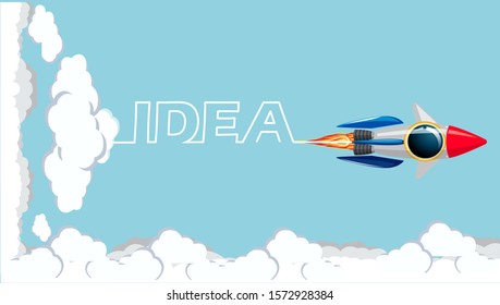  Drive Rocket  for Success with   text idea  - Creativity  thinking modern Idea and Concept illustration.