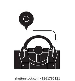Drive route black vector concept icon. Drive route flat illustration, sign