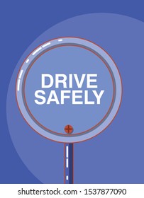 drive safely design with warning sign icon over purple background, colorful design vector illustration