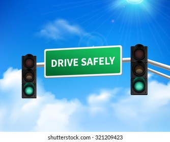 Drive safely memorial marker road sign for highway safety awareness against blue sky design abstract vector illustration