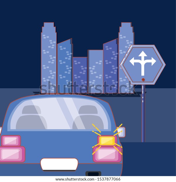 drive\
safety car with turn signal vector\
illustration
