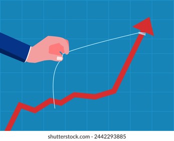 Drive sales to increase profits. Big hand pulling increasing graph 