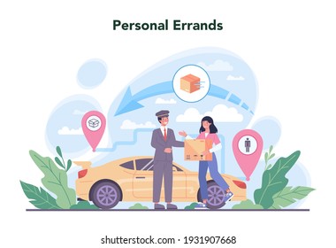 Drive service concept. Automobile cab with driver inside. Personal driver. Idea of public city transportation. Isolated flat vector illustration