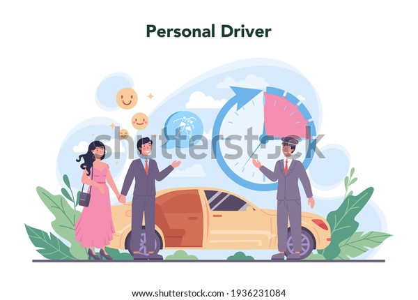 Drive service concept. Automobile cab with driver\
inside. Personal driver