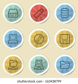 Drive storage web icons, color vintage stickers