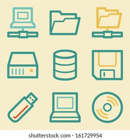 Drive storage web icons, retro colors