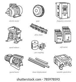 Drive technology and expendable parts in line style with names