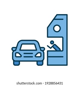 Drive through coloured icon. Simple filled outline style symbol for web, mobile, ui design. Thru, window, car, restaurant, shop concept. Vector illustration isolated on white background. EPS 10.