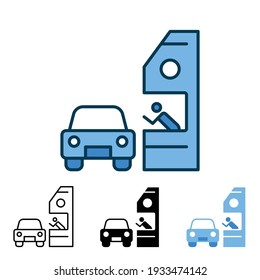 Drive through icon in different style. Two colored and black drive thru vector icons designed in filled outline, line, glyph and solid style. Vector illustration isolated on white background. EPS 10