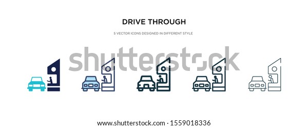 drive through icon in different style vector\
illustration. two colored and black drive through vector icons\
designed in filled, outline, line and stroke style can be used for\
web, mobile, ui