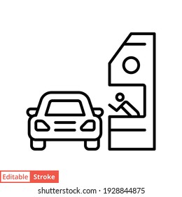 Drive through line icon. Simple outline style symbol for web, mobile, ui design. Thru, window, car, restaurant, shop concept. Vector illustration isolated on white background. Editable stroke EPS 10.