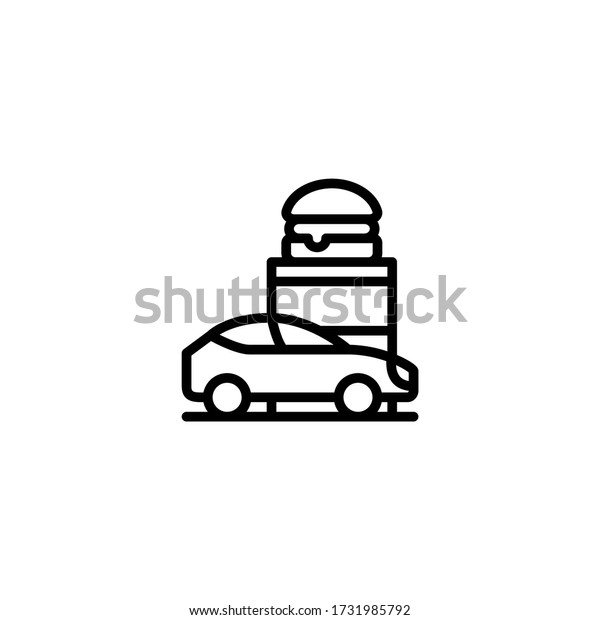 Drive through vector icon in linear, outline\
icon isolated on white\
background