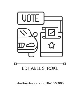 Drive Through Voting Booth Linear Icon. Polling Station. Express Election Service. Thin Line Customizable Illustration. Contour Symbol. Vector Isolated Outline Drawing. Editable Stroke