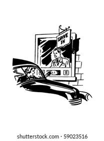 Drive Thru Banking - Retro Clip Art