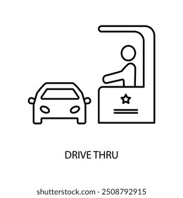 ícone da linha de conceito da unidade thru. Ilustração de elemento simples. design de símbolo de estrutura de tópicos do conceito de drive thru.