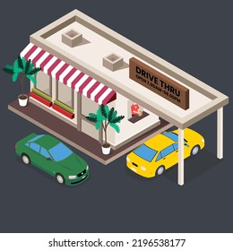 Drive thru Fast food isometric 3d vector illustration concept for banner, website, illustration, landing page, flyer, etc.