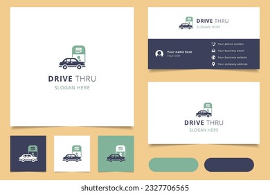 Drive thru logo design with editable slogan. Branding book and business card template.