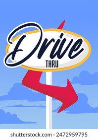 Drive Thru sign open 24 hours in vintage style