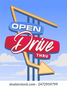 Drive Thru sign open 24 hours in vintage style