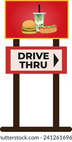 drive thru sign vector illustration, fast food industry, food take away only, food and beverage