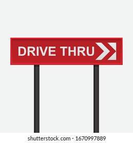 Drive thru sign,White text written on a red background,Vector illustration