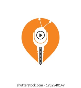 Drive tv vector logo design template. Road and key with tv icon design.