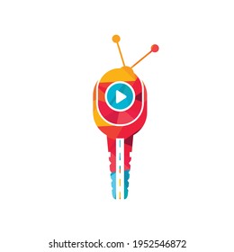 Drive tv Vektorlogo-Design-Vorlage. Straße und Schlüssel mit TV-Symbol Design.