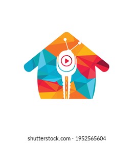 Drive tv vector logo design template. Road and key with tv icon design.