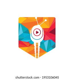 Plantilla de diseño del logotipo vectorial de la unidad tv. Carretera y clave con diseño de iconos de tv.