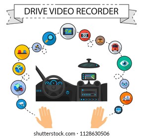 Drive video recorder flat icons concept. Vector illustration. Element template for design.