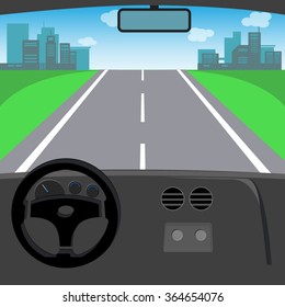 drive view of car on the way in the urban