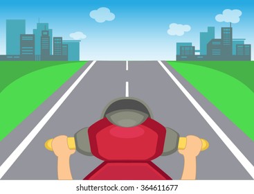 drive view of motorcycle on the road in the urban
