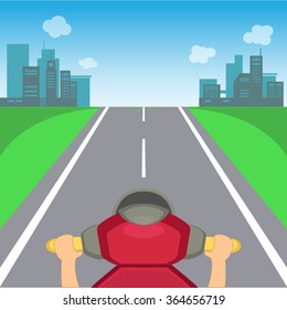 drive view of motorcycle on the way in the urban