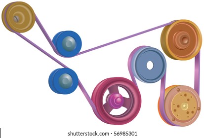 Drive wheels, pulleys and drive belt