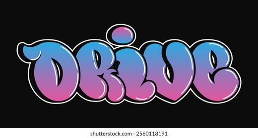 Drive word trippy psychedelic graffiti style letters. Vector hand drawn doodle cartoon logo Drive illustration. Funny cool trippy letters, fashion, graffiti style print for t-shirt, poster