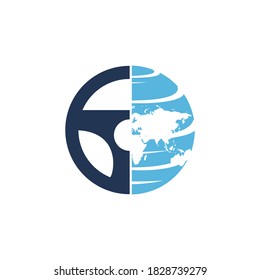 Drive world vector logo design. Steering wheel and world symbol or icon.
