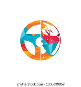 Drive world vector logo design. Steering wheel and world symbol or icon.	