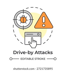 Ataques drive-by ícone do conceito de várias cores. Phishing de vírus. Serviço on-line, segurança na Internet. Ilustração de linha de forma redonda. Ideia abstrata. Design gráfico. Fácil de usar no folheto, livreto