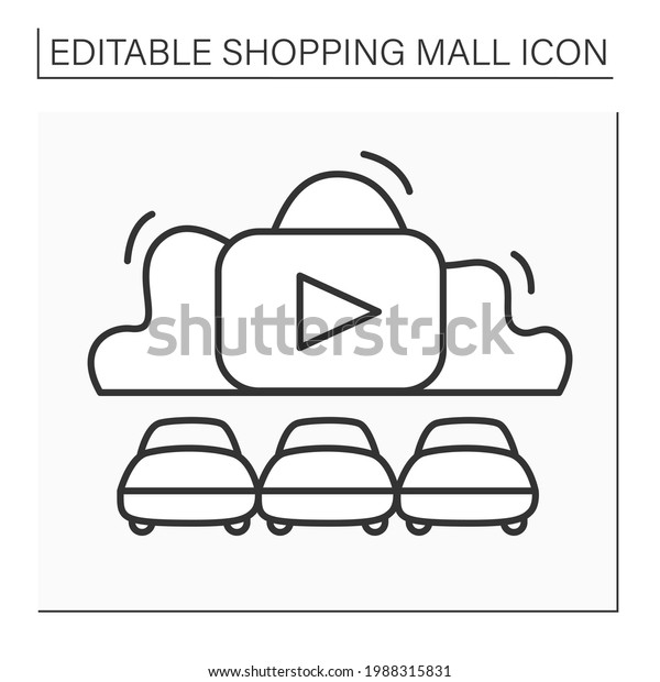 Drive-in cinema line icon.\
Outdoor movie theatre with cars in open air parking. Shopping mall\
concept. Isolated vector illustration.Editable\
stroke