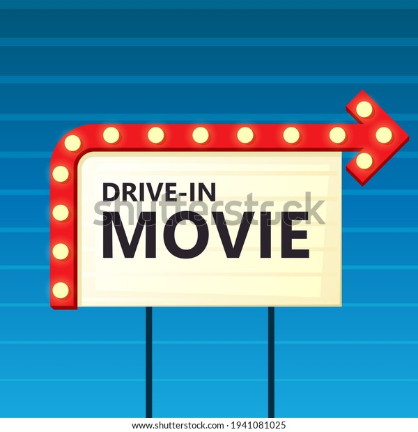 Drive-in movie\
theater sign. Clipart\
illustration