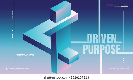 Driven Purpose Abstract Minimalist Geometric Designs, Impossible Shapes and Optical Illusion Background vector illustration