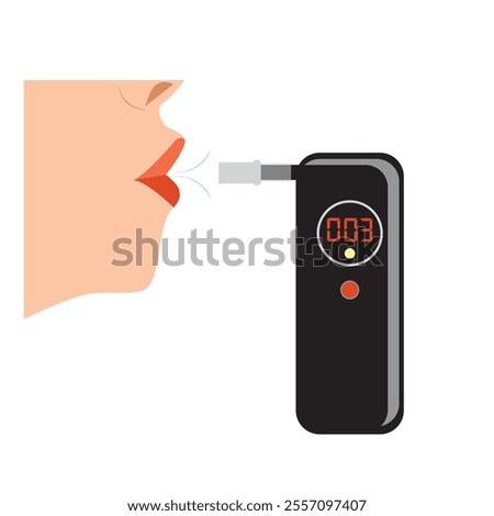 Driver alcohol test device isolated on white. Person blowing into the device. Police breath alcohol test device. Flat vector illustration