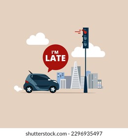 Driver automobile on the road, Late for work. Modern vector illustration in flat style
