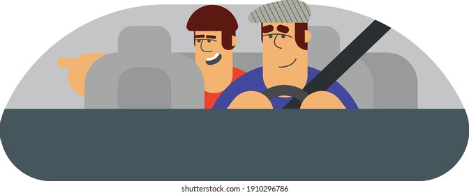 Driver And Backseat Passenger Shows A Window Flat Icon Vector Illustration