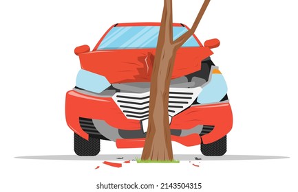 The driver became ill and lost control of the car and it crashed into a tree. Vector illustration.