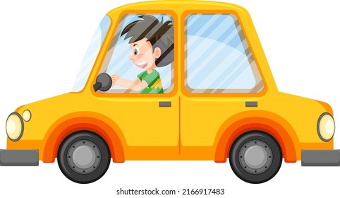 Driver boy in a car cartoon illustration