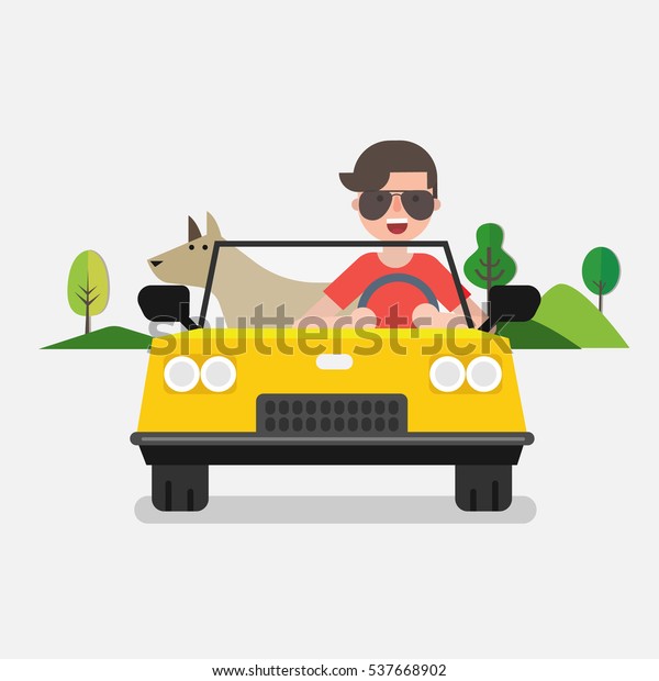 Driver with car and\
dog