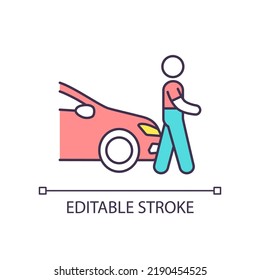 Driver and car owner RGB color icon. Person who drives automobile. Motor vehicle. Mean of transportation. Isolated vector illustration. Simple filled line drawing. Editable stroke. Arial font used